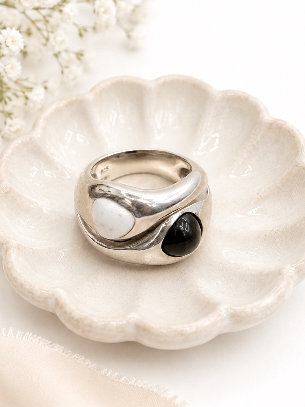 Designer Vintage 925 Italian Sterling Silver Two-Stone Dome Ring- Size 7